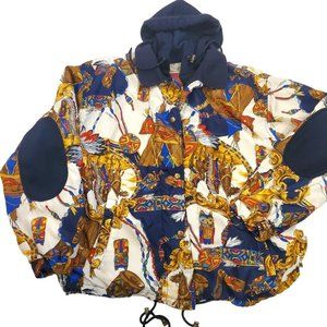 Vintage 80s 90s Womens Native American‎ Southwest Bomber Jacket Hooded Sz M/L